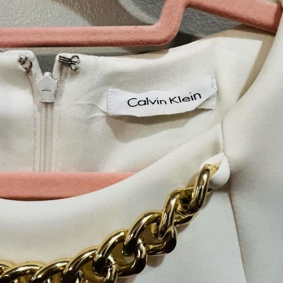 Calvin Klein white gold embellished sleeveless sheath dress size 4 - Picture 9 of 12